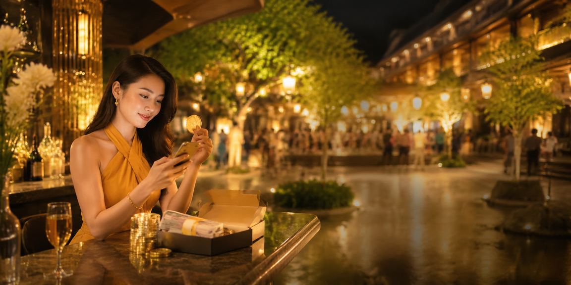 Người dùng tra cứu kết quả xổ số kiến thiết trên điện thoại tại lễ hội Ninh Bình